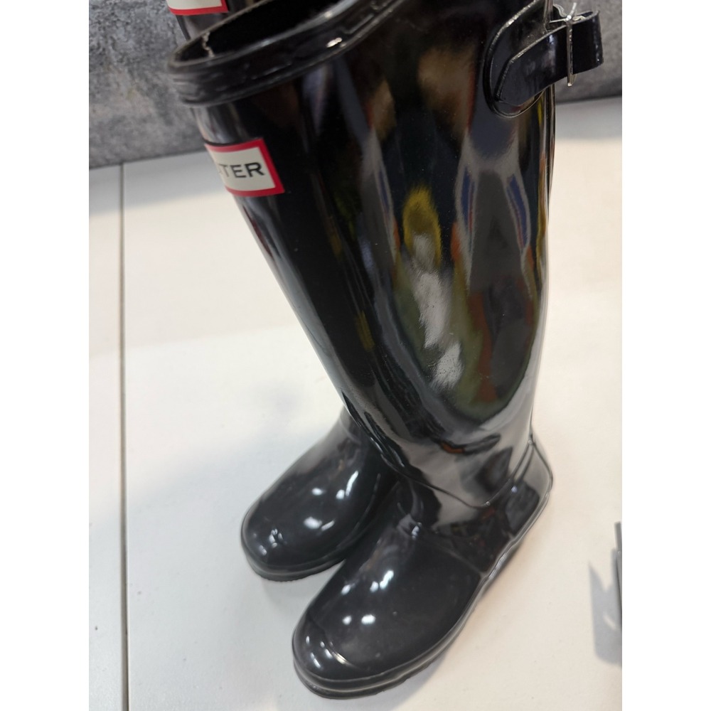 Hunter Original Back‎ Adjustable Gloss Rain Boots Black Womens 8 US 6 UK 39 EU